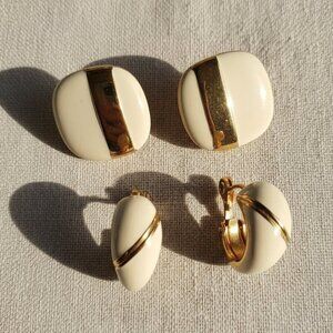 Monet two pairs of Cream Goldtone Clip On Earrings Womens Geometric Vintage